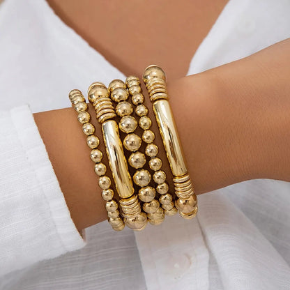 Women’s Bracelet Stack Set Gold Silver Acrylic Beaded