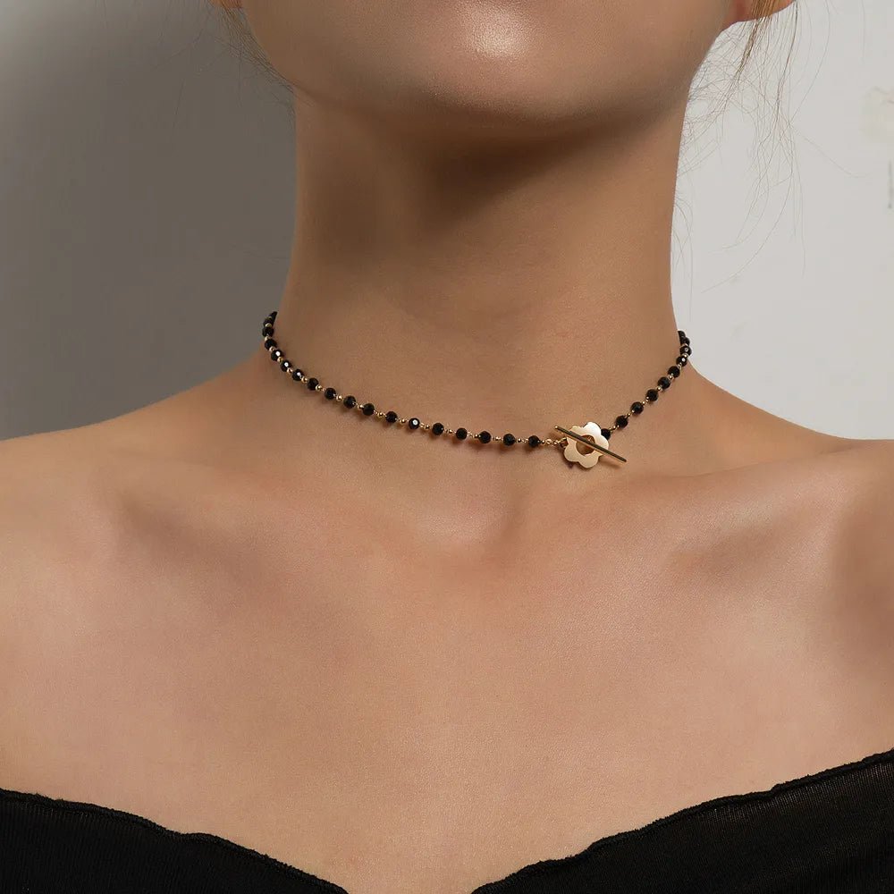 Women’s Floral Choker Necklace Silver Stainless Steel 14.17 Inches