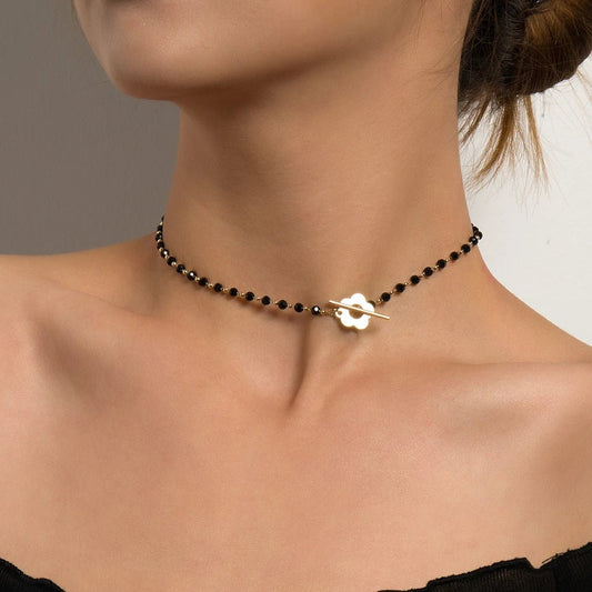 Women’s Floral Choker Necklace Silver Stainless Steel 14.17 Inches