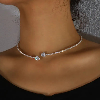 Women’s Gold Choker Necklace Stainless Steel with Diamond Accents