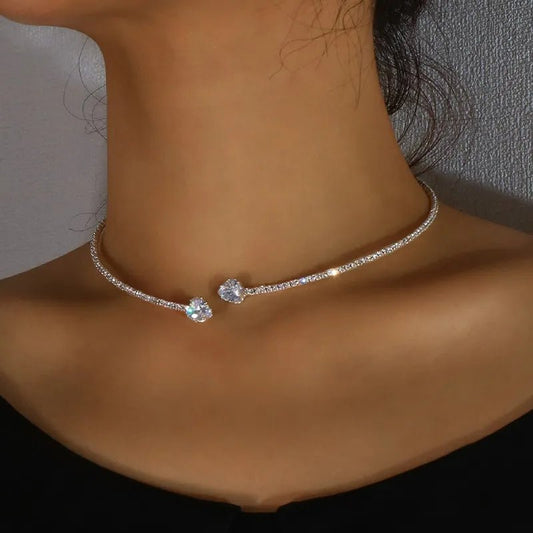 Women’s Gold Choker Necklace Stainless Steel with Diamond Accents