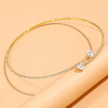 Women’s Gold Choker Necklace Stainless Steel with Diamond Accents