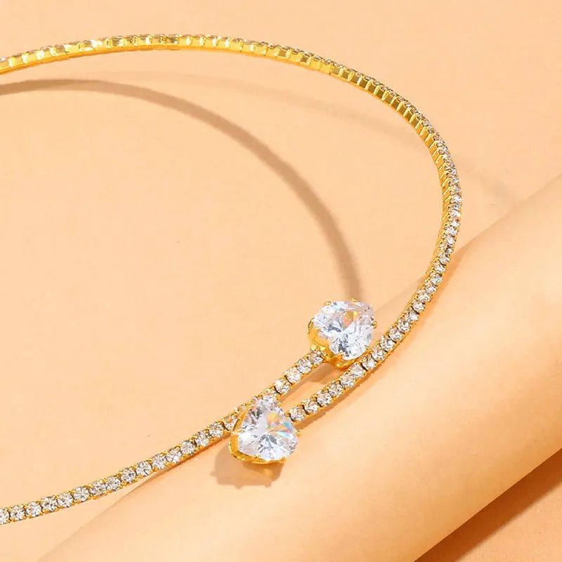 Women’s Gold Choker Necklace Stainless Steel with Diamond Accents