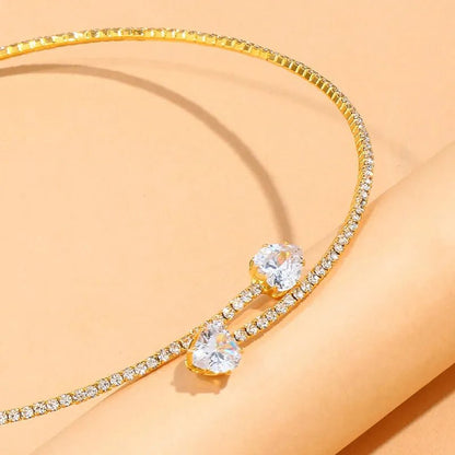 Women’s Gold Choker Necklace Stainless Steel with Diamond Accents