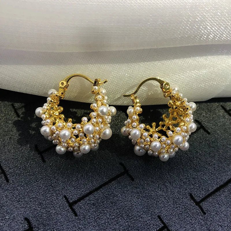 Women’s Gold Hoop Earrings with Imitation Pearls Stainless Steel