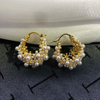 Women’s Gold Hoop Earrings with Imitation Pearls Stainless Steel