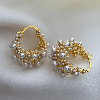 Women’s Gold Hoop Earrings with Imitation Pearls Stainless Steel