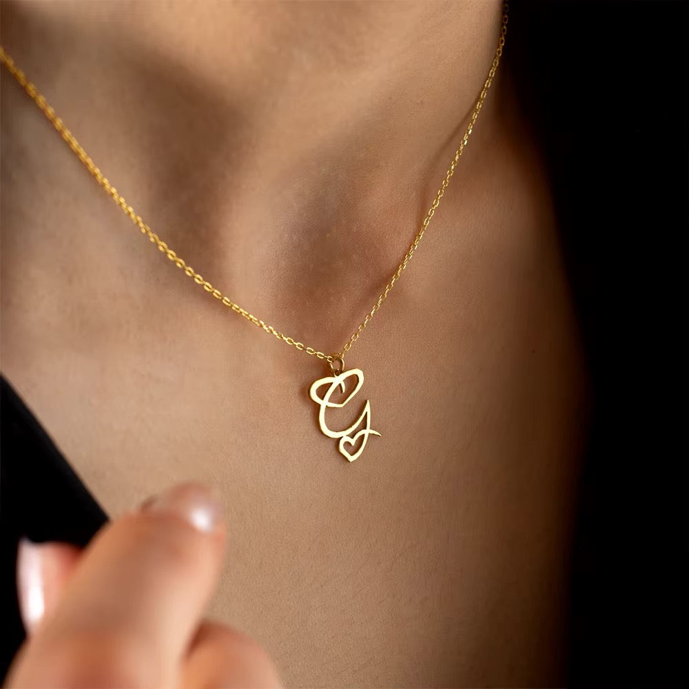 Women’s Gold Necklace Heart Design Stainless Steel Custom Initial