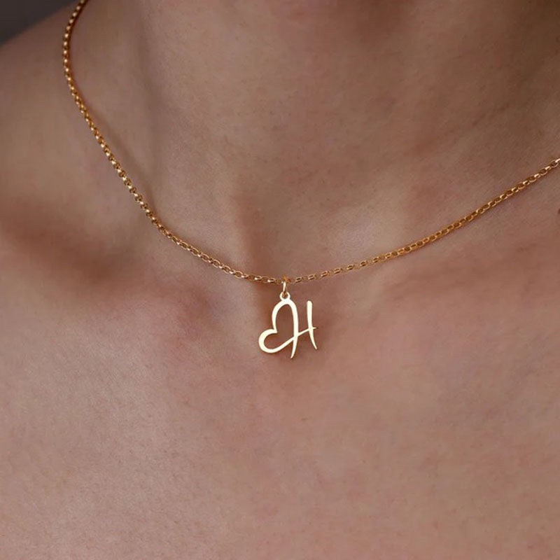 Women’s Gold Necklace Heart Design Stainless Steel Custom Initial