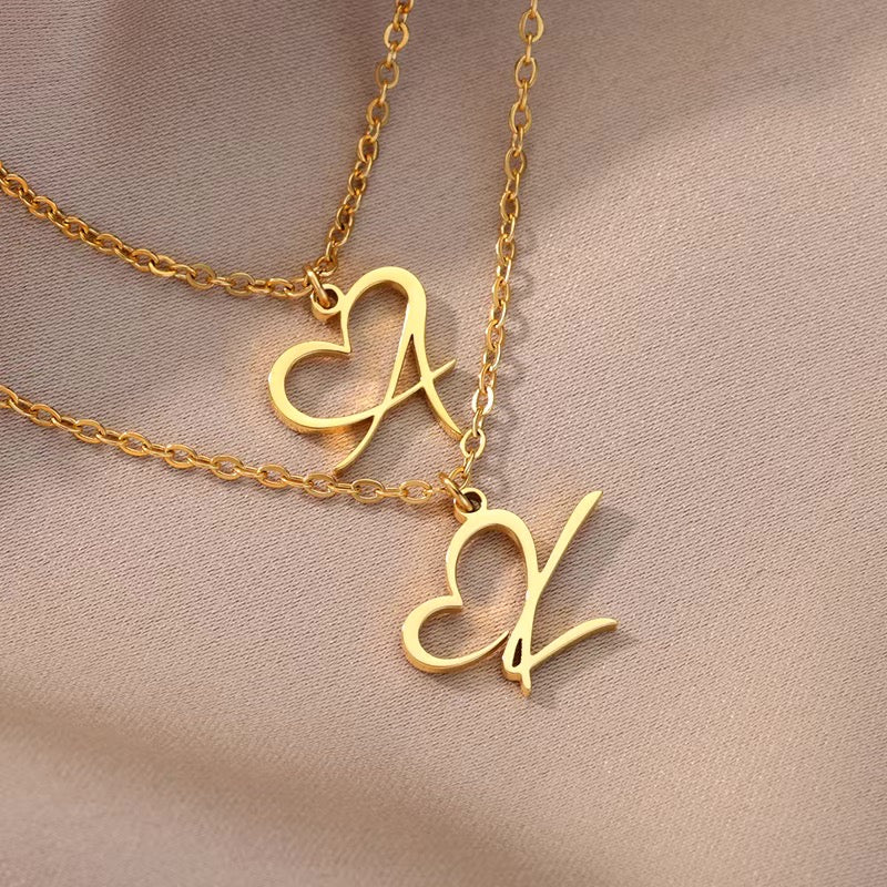 Women’s Gold Necklace Heart Design Stainless Steel Custom Initial