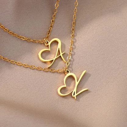 Women’s Gold Necklace Heart Design Stainless Steel Custom Initial
