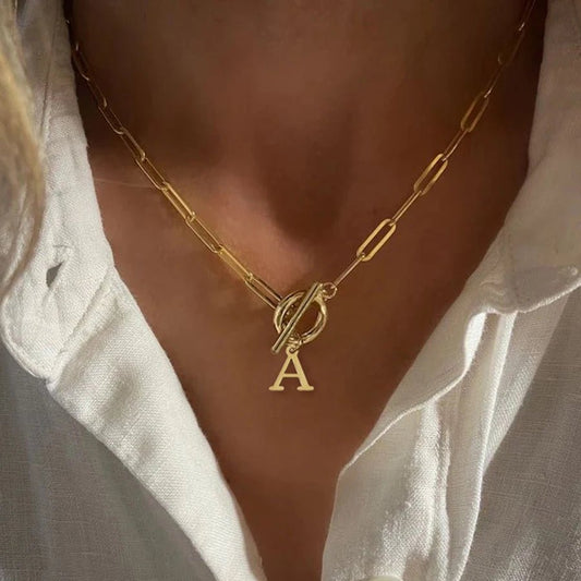 Women’s Gold Necklace Stainless Steel Custom Initial Paperclip Design