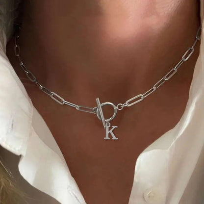 Women’s Gold Necklace Stainless Steel Custom Initial Paperclip Design