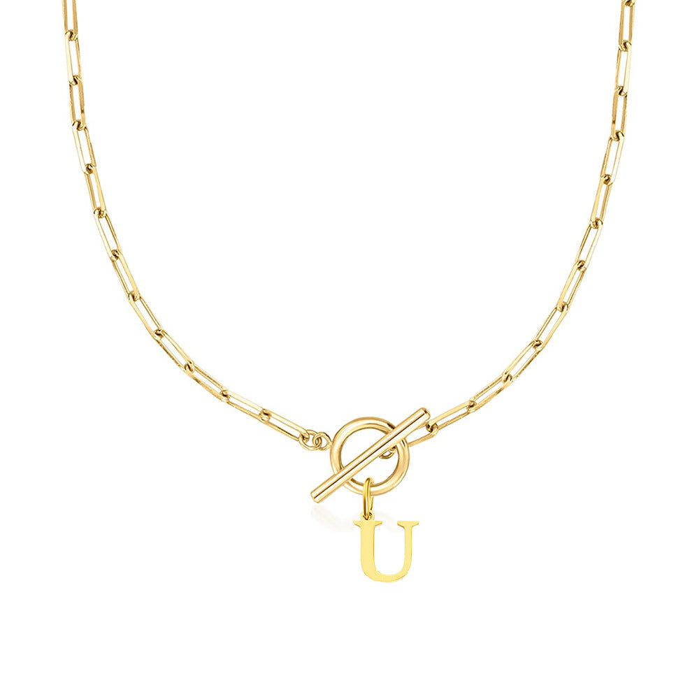 Women’s Gold Necklace Stainless Steel Custom Initial Paperclip Design