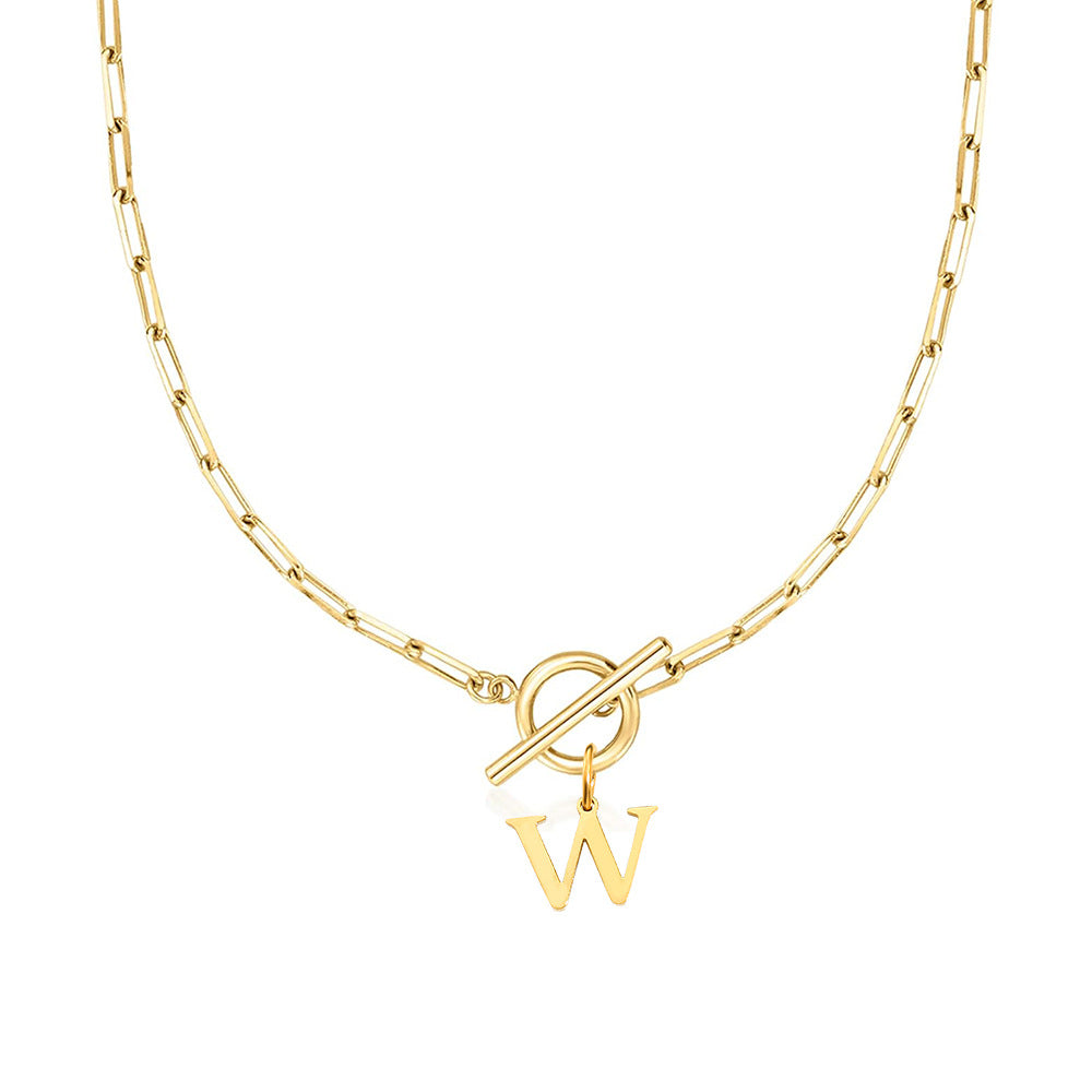 Women’s Gold Necklace Stainless Steel Custom Initial Paperclip Design