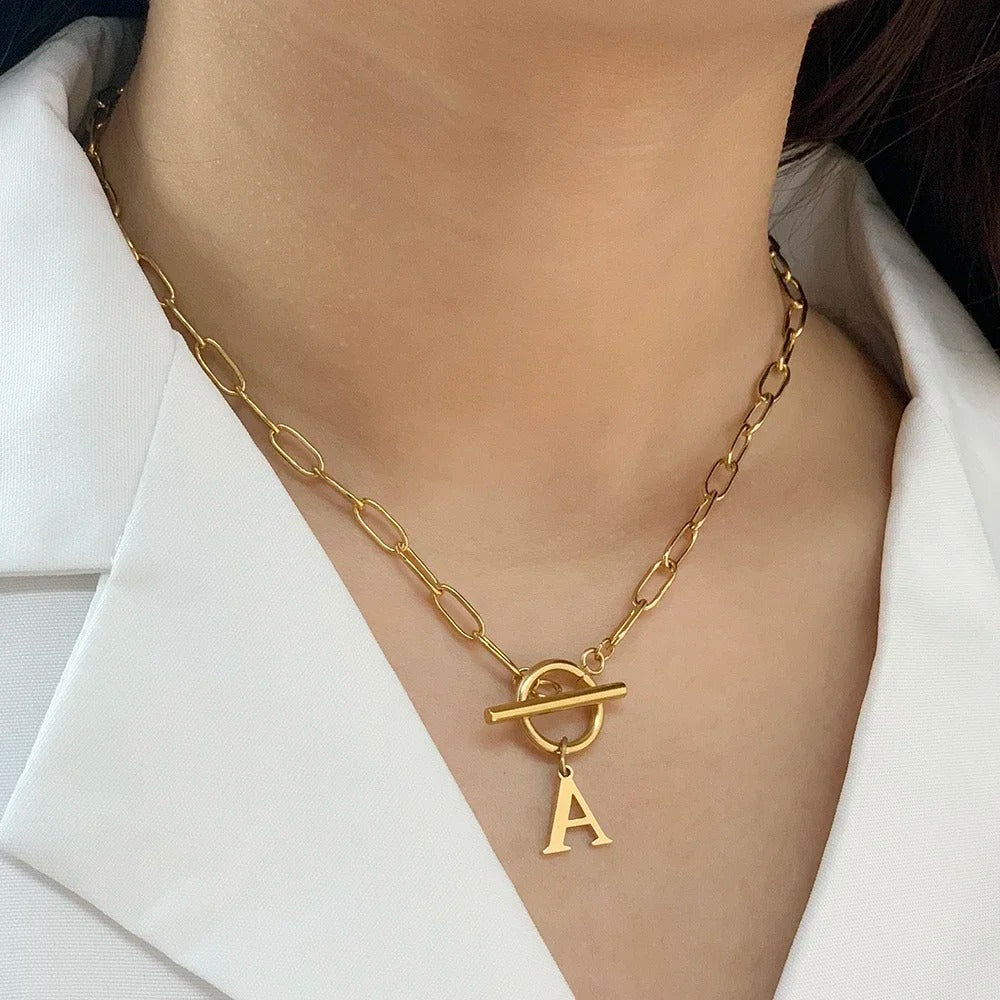 Women’s Gold Necklace Stainless Steel Custom Initial Paperclip Design