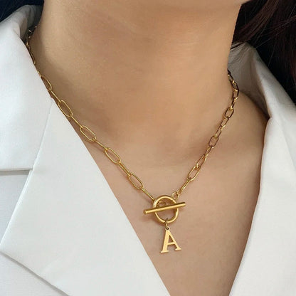Women’s Gold Necklace Stainless Steel Custom Initial Paperclip Design