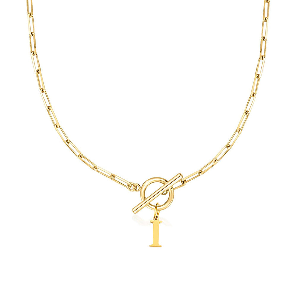 Women’s Gold Necklace Stainless Steel Custom Initial Paperclip Design