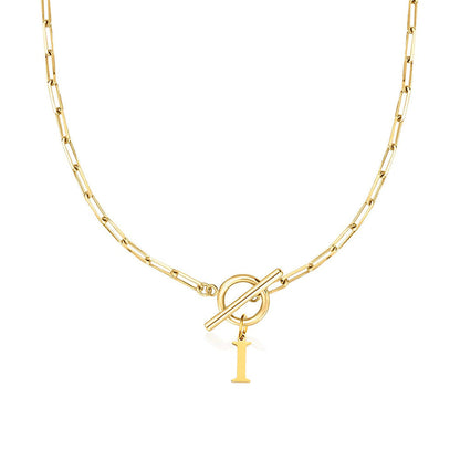 Women’s Gold Necklace Stainless Steel Custom Initial Paperclip Design