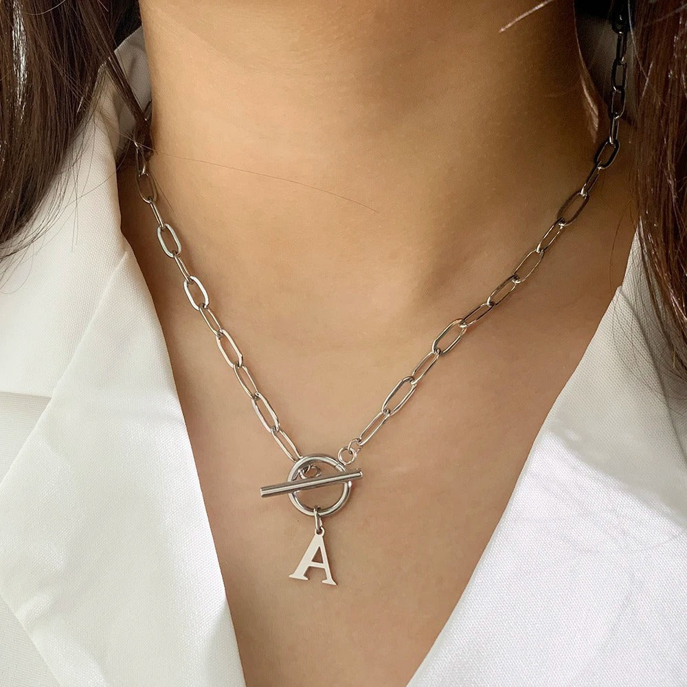 Women’s Gold Necklace Stainless Steel Custom Initial Paperclip Design