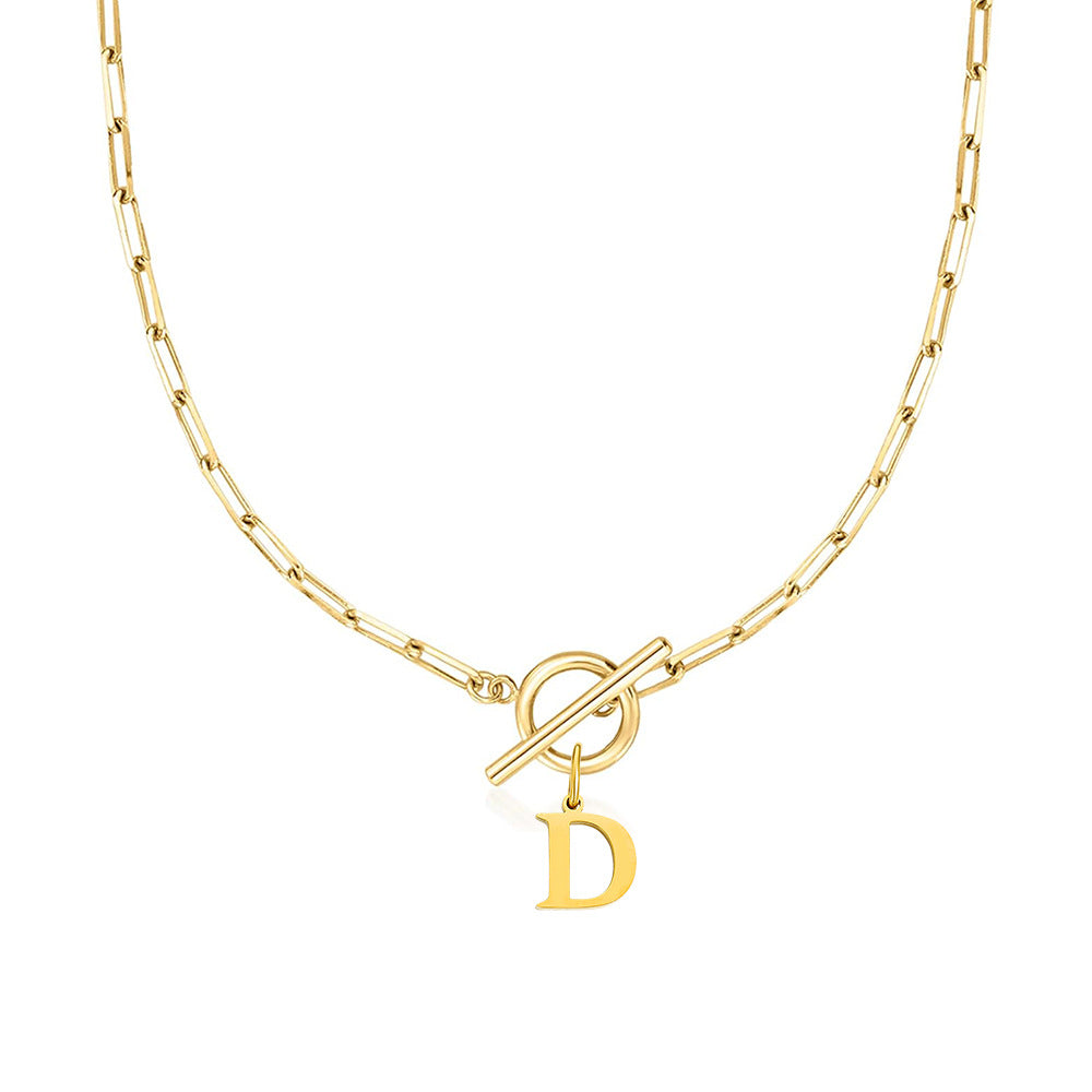 Women’s Gold Necklace Stainless Steel Custom Initial Paperclip Design