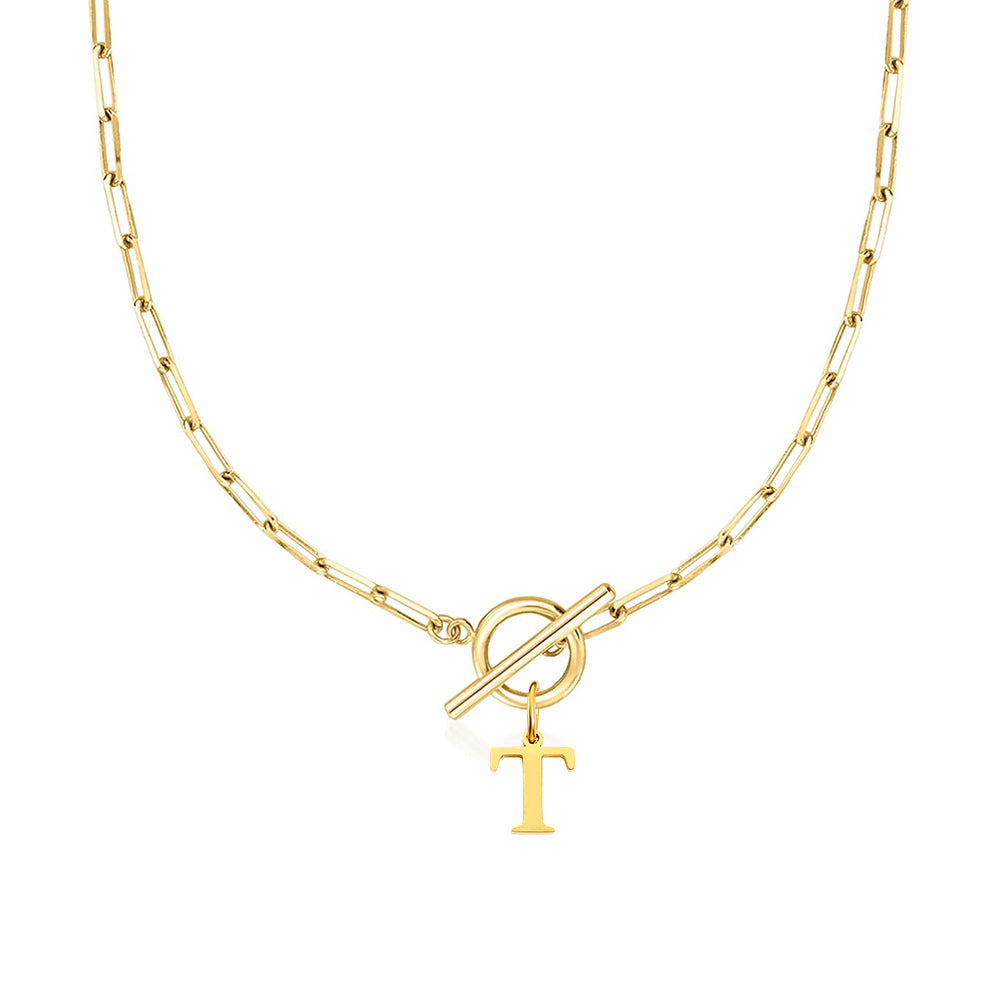 Women’s Gold Necklace Stainless Steel Custom Initial Paperclip Design