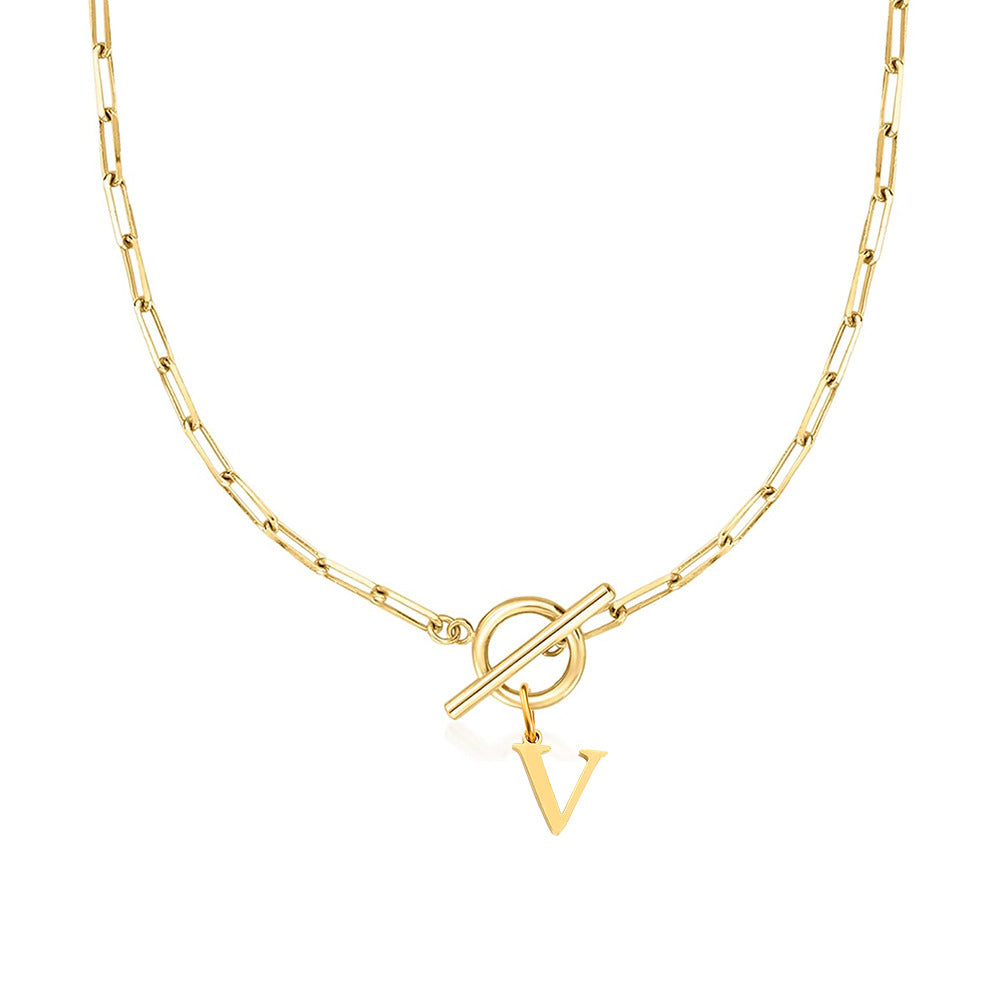 Women’s Gold Necklace Stainless Steel Custom Initial Paperclip Design
