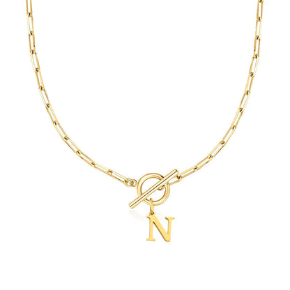 Women’s Gold Necklace Stainless Steel Custom Initial Paperclip Design