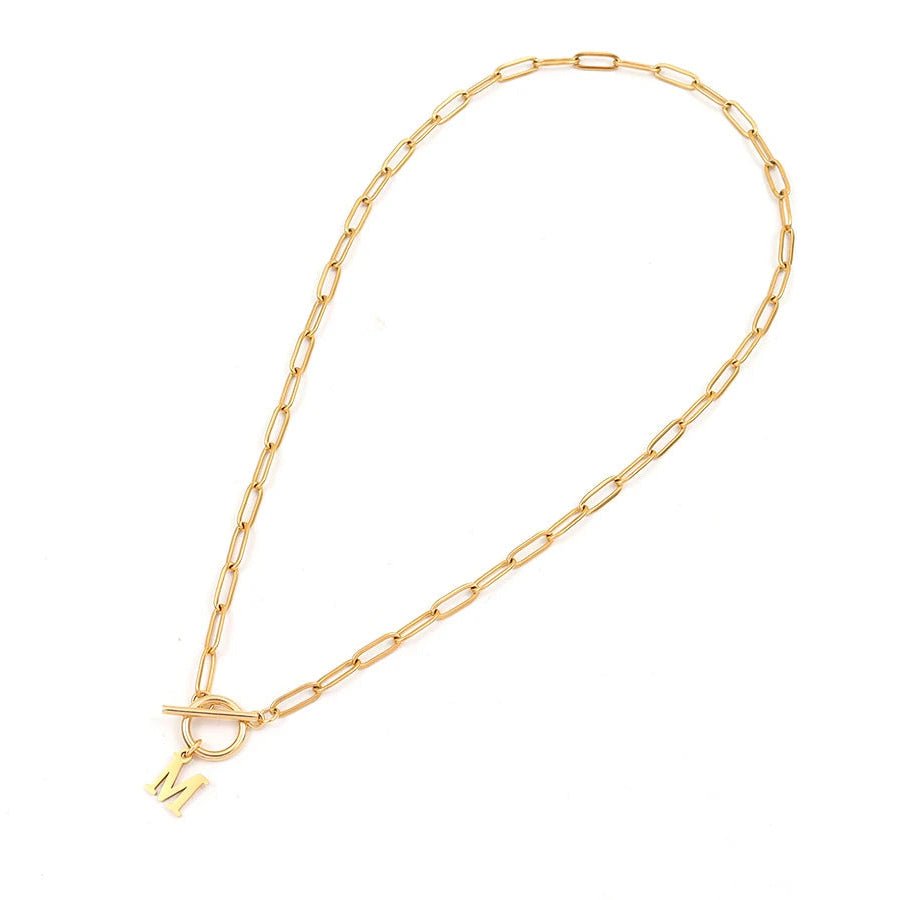 Women’s Gold Necklace Stainless Steel Custom Initial Paperclip Design