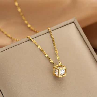 Women’s Gold Necklace Stainless Steel with Zircon Dainty Design