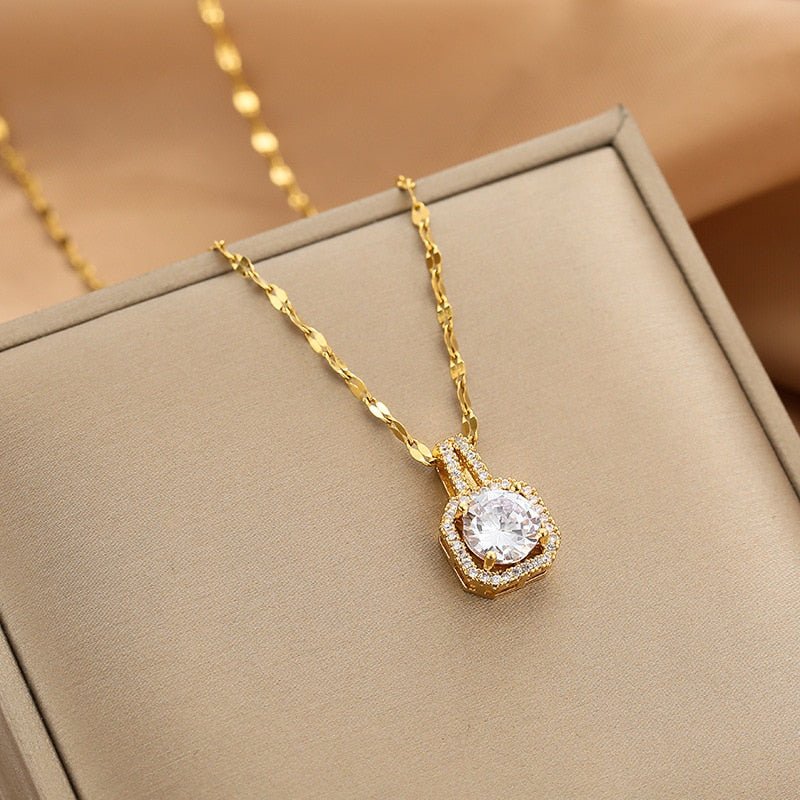 Women’s Gold Necklace Stainless Steel with Zircon Dainty Design