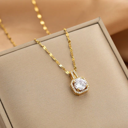 Women’s Gold Necklace Stainless Steel with Zircon Dainty Design