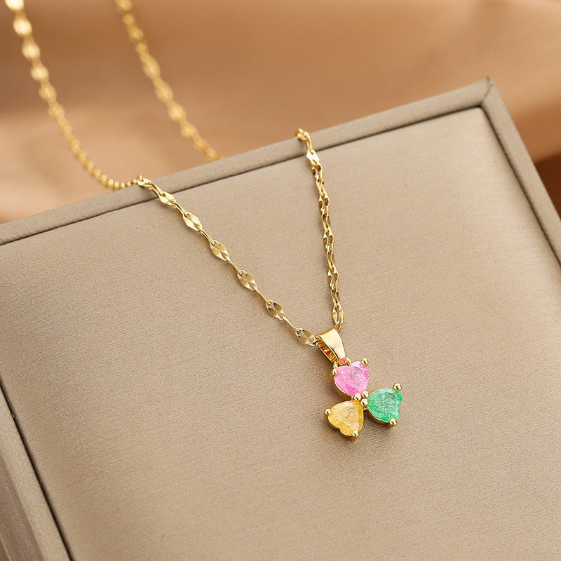 Women’s Gold Necklace Stainless Steel with Zircon Dainty Design