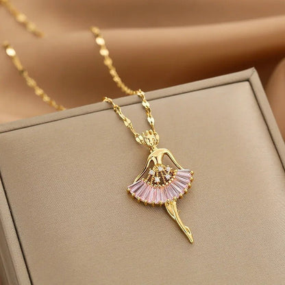 Women’s Gold Necklace Stainless Steel with Zircon Dainty Design