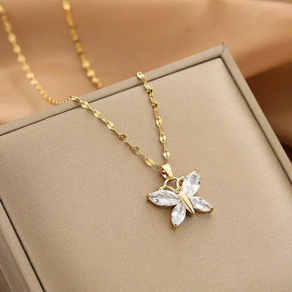 Women’s Gold Necklace Stainless Steel with Zircon Dainty Design