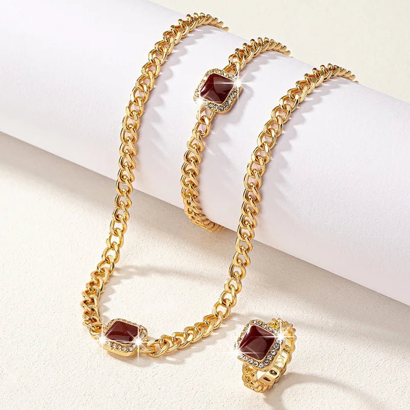 Women’s Jewelry Set Black Stainless Steel Diamond Cuban Chain Ring