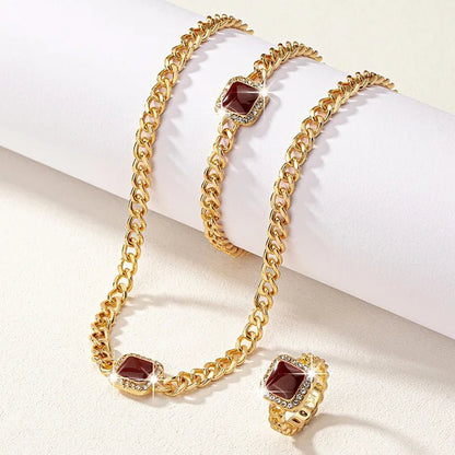 Women’s Jewelry Set Black Stainless Steel Diamond Cuban Chain Ring