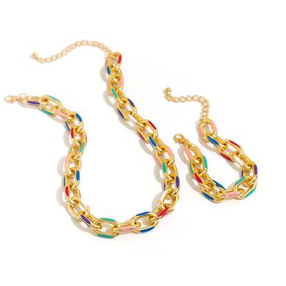 Women’s Necklace and Bracelet Set Gold Stainless Steel Colorful Accents