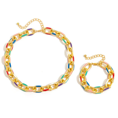 Women’s Necklace and Bracelet Set Gold Stainless Steel Colorful Accents