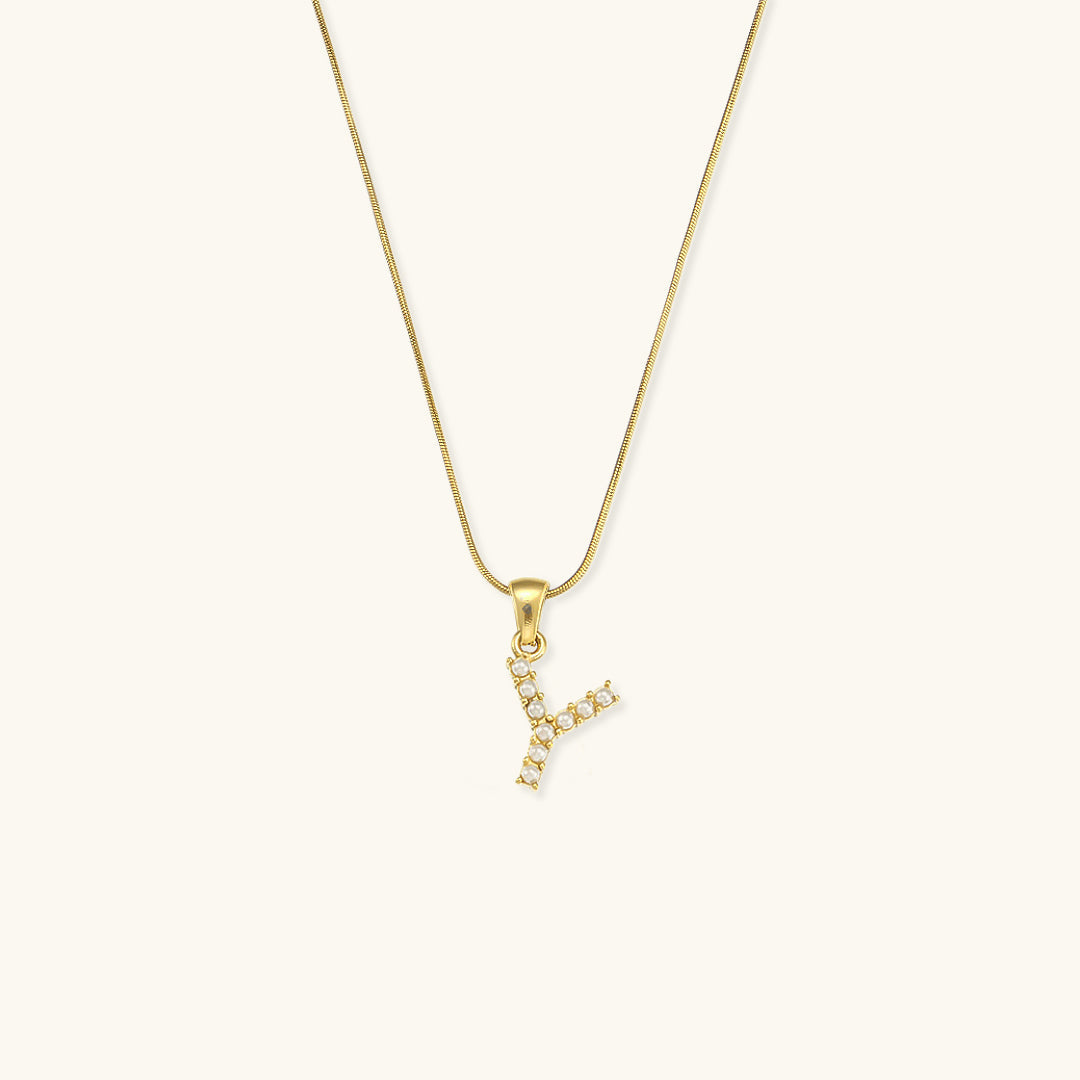 Women's Initial Letter Necklace Gold Stainless Steel Freshwater Pearls - 28