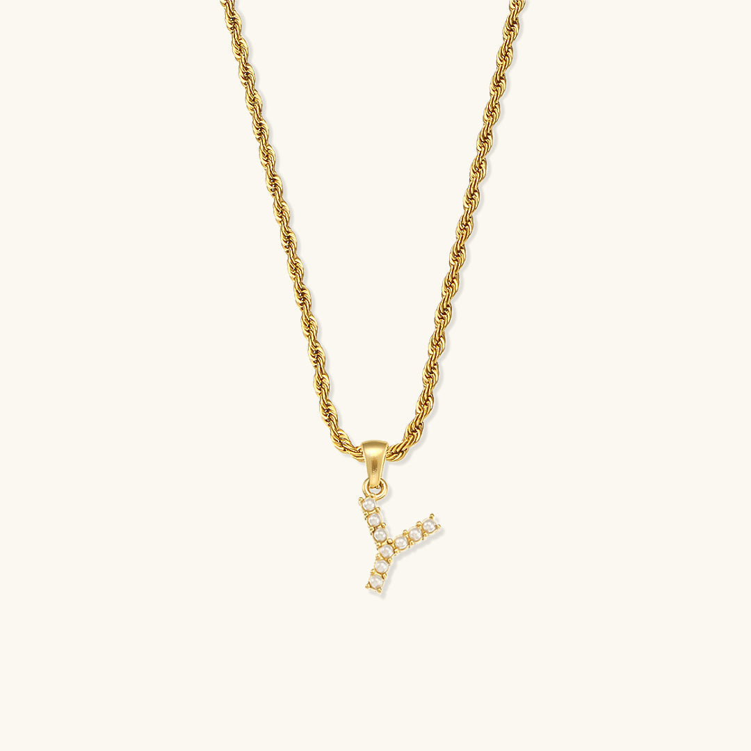 Women's Initial Necklace Gold Freshwater Pearl 18k Waterproof - 27