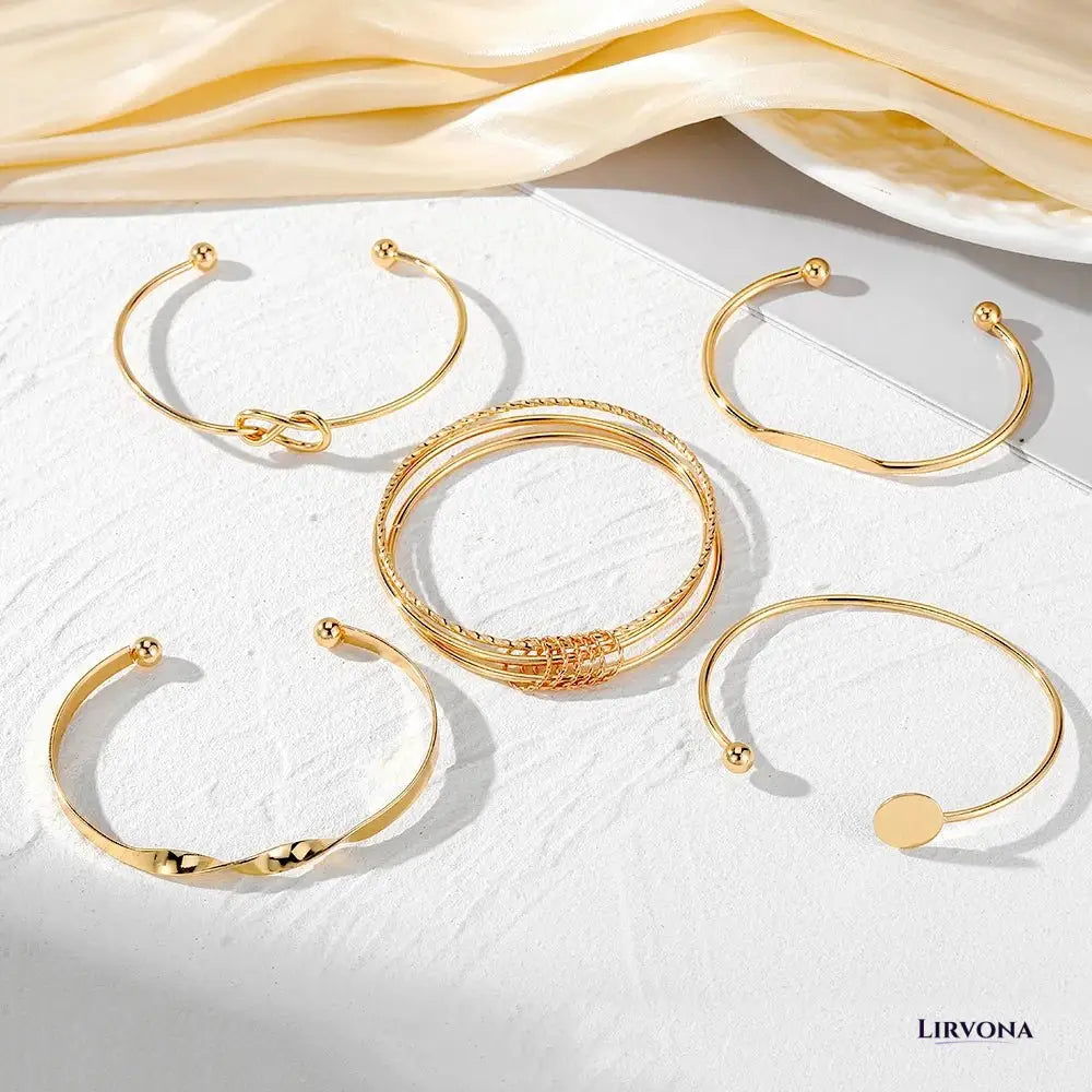 Women’s Bangle Bracelet Set Silver Stainless Steel 5 Piece Stack