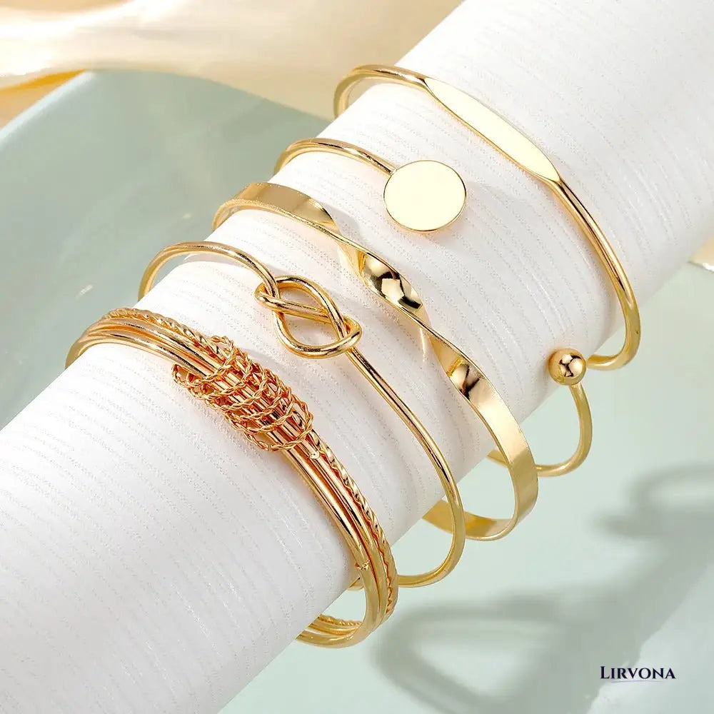 Women’s Bangle Bracelet Set Silver Stainless Steel 5 Piece Stack