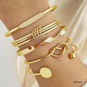 Women’s Bangle Bracelet Set Silver Stainless Steel 5 Piece Stack