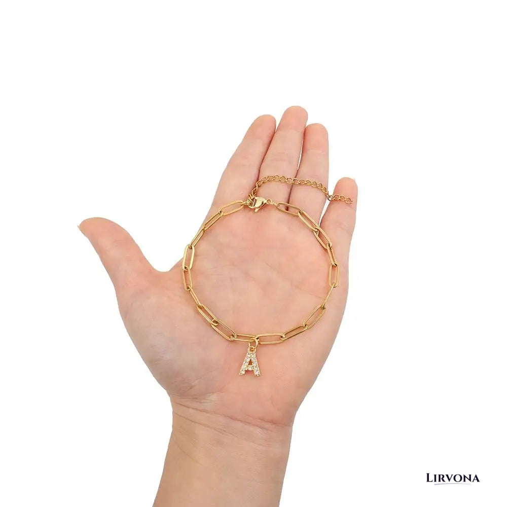 Women’s Bracelet Gold Stainless Steel with Zircon Initial