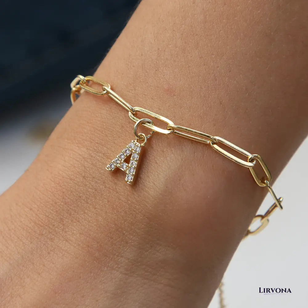Women’s Bracelet Gold Stainless Steel with Zircon Initial