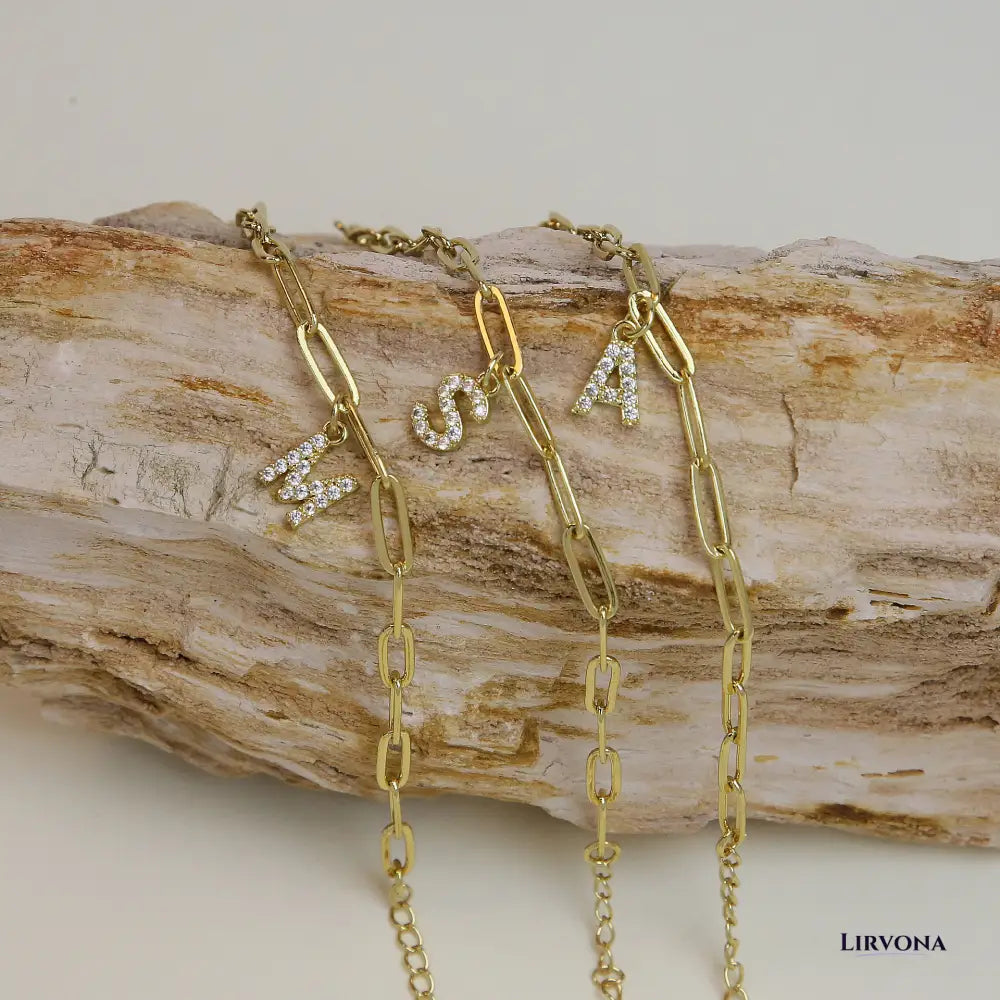 Women’s Bracelet Gold Stainless Steel with Zircon Initial