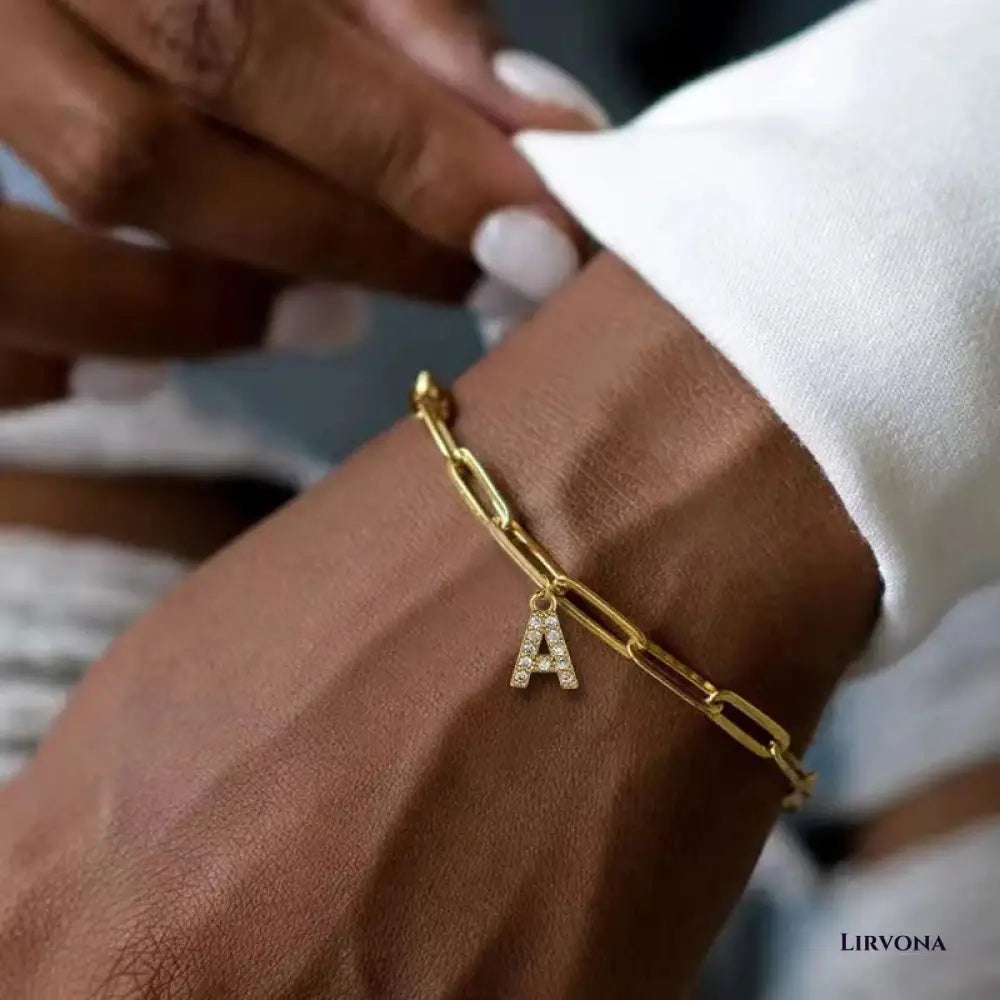 Women’s Bracelet Gold Stainless Steel with Zircon Initial