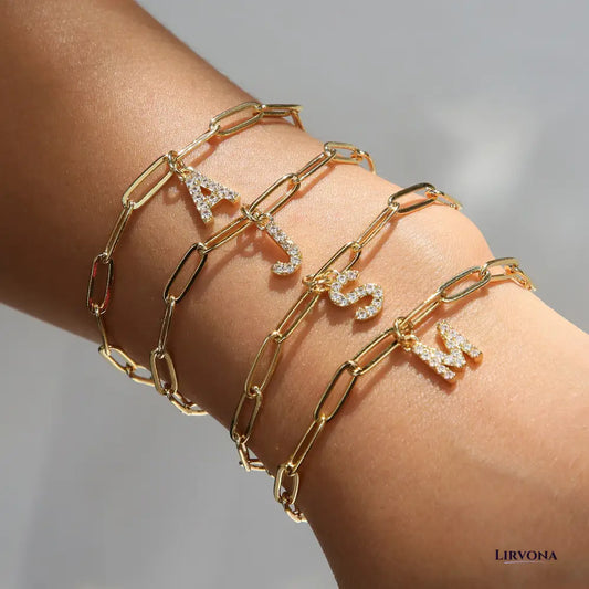 Women’s Bracelet Gold Stainless Steel with Zircon Initial