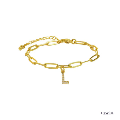 Women’s Bracelet Gold Stainless Steel with Zircon Initial